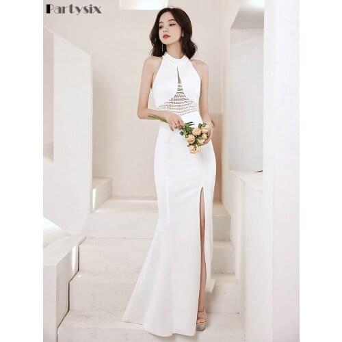 Partysix New Halter Fashion Evening Dress Long Elegant Classical Sexy Ladies Mermaid Floor Length Prom Gown Dresses Vestidos