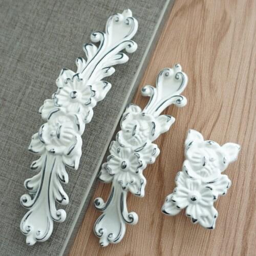 3.75" 5" White Silver Drawer Knobs Cupboard Wardrobe Handles Dresser Pulls Retro Flower Style Furniture Handle 96 128mm Hardware