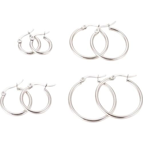4pairs/set 304 Stainless Steel Ring Hoop Earrings Women Round Circle Ear Loop Smooth Ring Earring Mixed Size Jewelry Findings