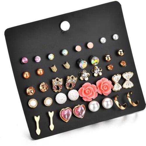 20 pairs of plate pearl suit earnails female alloy owl drop oil Heart Earrings cross-border wholesale