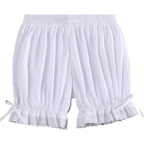 Q1QA Women Vintage Victorian Gothic Bloomers Solid Color Elastic Waist Ruffles Lace Hem Loose Lolita Maid Pumpkin Shorts