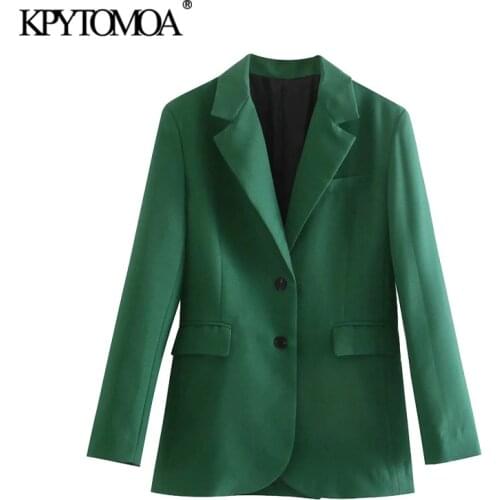KPYTOMOA Women 2021 Fashion Office Wear Single Breasted Blazer Coat Vintage Long Sleeve Flap Pockets Female Outerwear Chic Veste