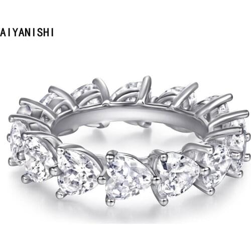 AIYANISHI 925 Sterling Silver Heart Cut Full Eternity Ring for Women Sona Simulated Diamond Engagement Wedding Band Rings Gifts