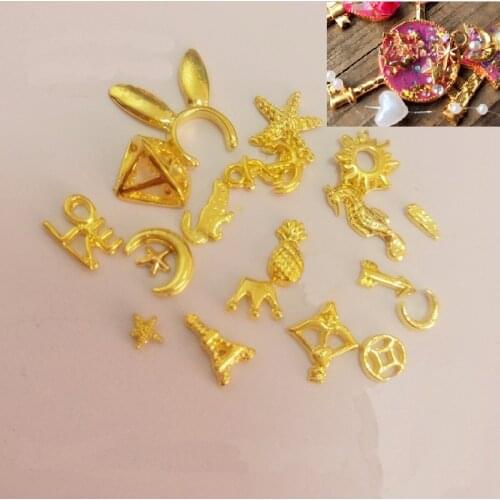 20pcs /lot about 1-2cm stars leaves snowflake shell Moon diamonds metal material epoxy mold makeing jewelry filling DIY jewelry