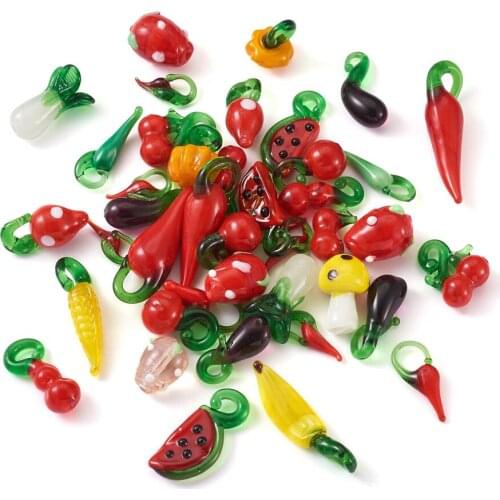200pcs/box Handmade Lampwork Beads Cherry Strawberry Fruit Beads Pumpkin Hot Pepper Pendants Charms For Earrings Jewelry Making