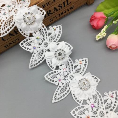 1 yard 7cm White Cotton Leaf Diamond Flower Embroidered Lace Trim Ribbon Fabric Sewing Craft DIY For Costume Dress Hat Decor