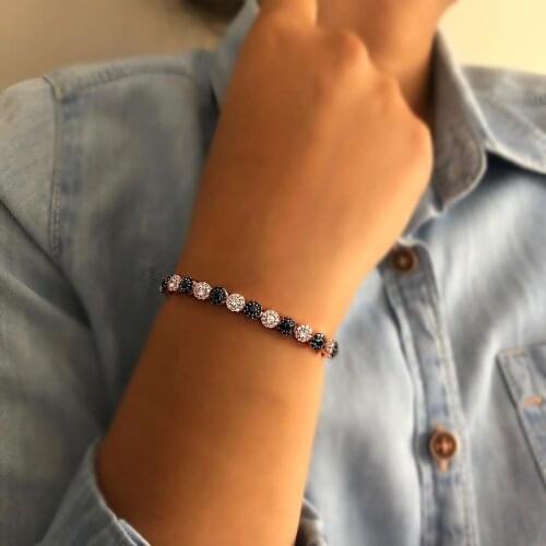 My evil eye 925 Sterling Silver Elevator Wristband Women Girls Jewelry Accessories Fashion Handmade Bracelet