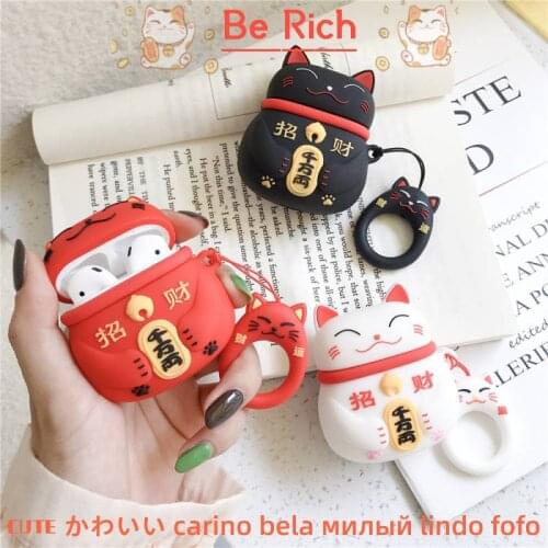 Kawaii Fortune Cat Case For Apple Airpods 1/2 Generation Dustproof Anti-fall Protective Cover Silicone Headphone Cases