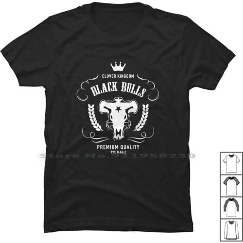Black Clover Black Bulls T Shirt 100% Cotton Kingdom Clover Knight Sword Night Magic Lover Black Word Over Logo King
