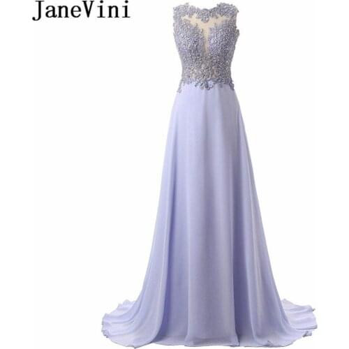 JaneVini Lavender Long Bridesmaid Dresses With Lace Appliques Beaded Chiffon Sleeveless Women Wedding Party Dress Maid Of Honor