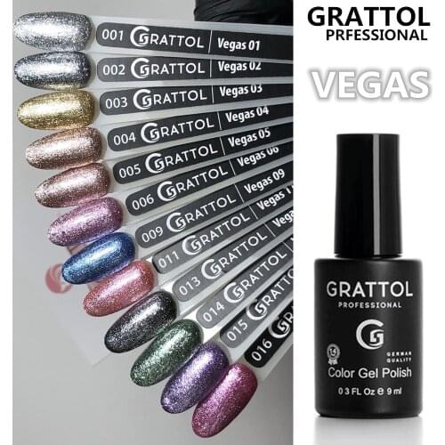 GRATTOL Professional 9 Ml Glitter UV Gel Nail Polish VEGAS Series Led Nail Gel Shining Base Top Coat For Painting Extension Nail
