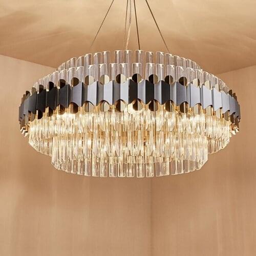 Nordic crystal chandelier stainless steel LED chandelier lamp round luxury living room luster decorative lamp