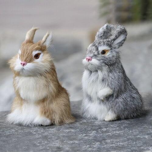Simulation Rabbit Plush Decorations Cute Fur Crafts Stuffed Animal Model Toys For Children Desktop Furnishings Ornaments GY37