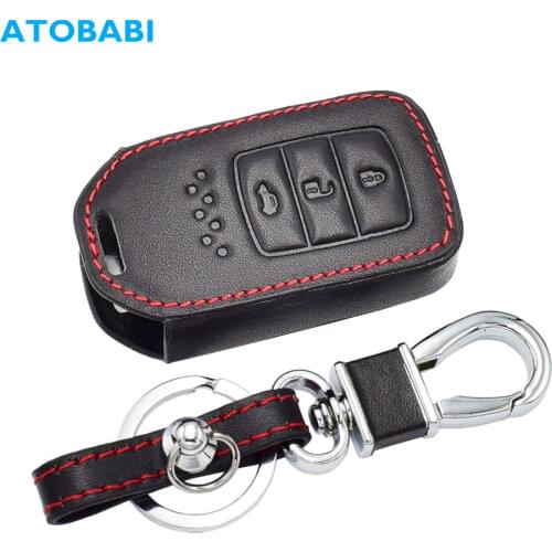Leather Car Key Case For Honda Crv Fit Xrv Crider Vezel Jade Spirior 9 Accord 3 Buttons Remote Fob Cover Keychain Protector Bag