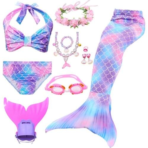 Bikini Mermaid Swimsuit Swimming Mermaid Tail Set Costume For Kids Girl Children Swimwear Can Add Fin Goggle And Garland New