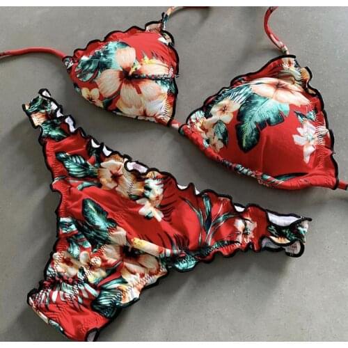 Sexy Bikini Swimwear Print Flower Bikinis Set Biquini Brazilian Beach Wear Bandage Bikinis 2019 Women Swimwear Female Swimsuit