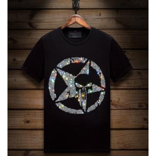 Summer New Mens anime T Shirts Loose Clothes Rhinestones Short Sleeve Fashion O Neck Tshirts For Men