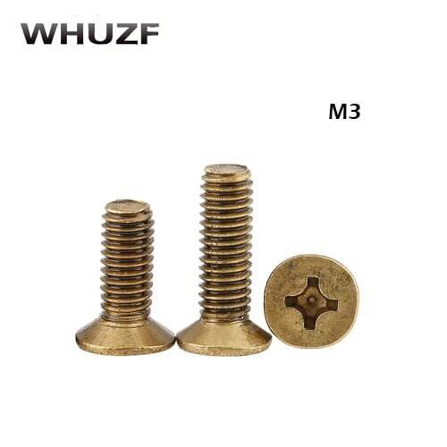 M3- Copper Cross Countersunk Head Screws,GB819 Flat Head Cross Copper Screws, Countersunk Head Machine Screws M3*8-20mm