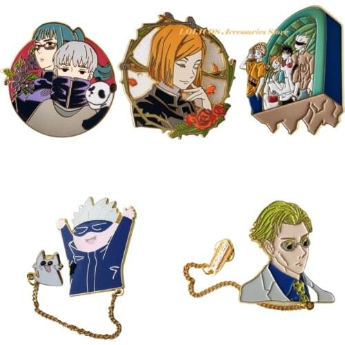 Anime Jujutsu Kaisen Cosplay Metal Chain Badge Inumaki Toge Kugisaki Nobara Button Brooch Pins Collection Souvenir Student Gift