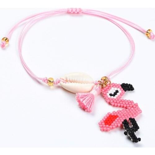 Miyuki Hand Weave Shell Fringed Womens Flamingo Bracelet