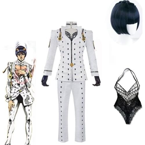 Anime JoJos Bizarre Adventure Golden Wind Bruno Buccellati Cosplay Costume Men Bucciarati Suit Halloween Costumes Lace Top Wig