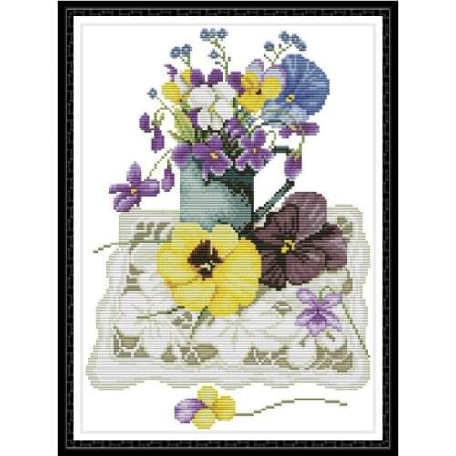 A vase on a lace mat cross stitch kit aida 14ct 11ct count print canvas cross stitches needlework embroidery DIY handmade