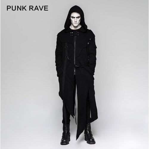 New Mens Punk Rave Dark Black Rock gothic Punk street style Loose Jacket Hoodie,Sleeve removeable Y745