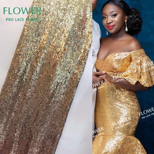2019 Dazzling Design Glod Color Sequins Mesh Lace Fabric Nigerian French Sequined Tulle Fabrics For Evening Party Dress Sewing