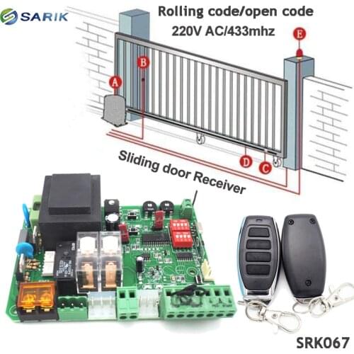 220v 433mhz rolling code sliding gate opener receiver board with 2PCS Wireless remote control