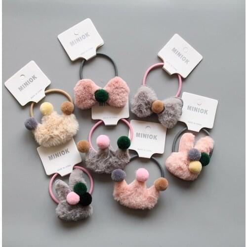 New 1PC Crown Hair Tie Ponytail Holder Elastics Scrunchie Bowknot Girls Faux Fur Hair Accessories Hair Clip Fluffy Hair Band