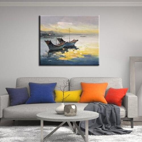 Hand Painted Canvas Painting Wall Art Abstract Landscape Seascape Boat Oil Painting Home Decoeation Living Room Wall Pictures