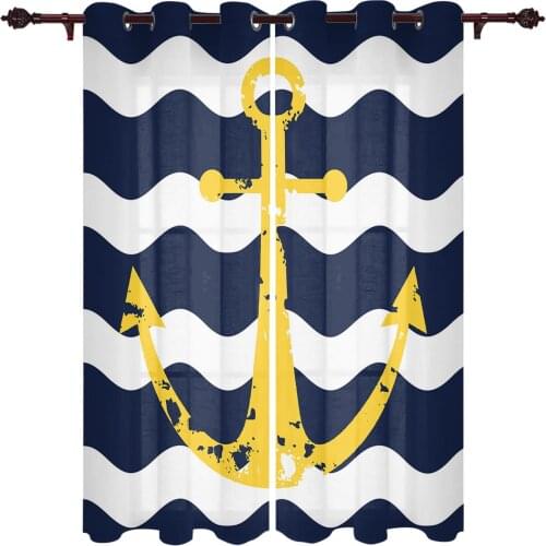 Baby Bedroom Curtains Navy Blue Ripple Yellow Anchor Living Room Hanging Curtains Balcony Kitchen Study Modern Window Treatments