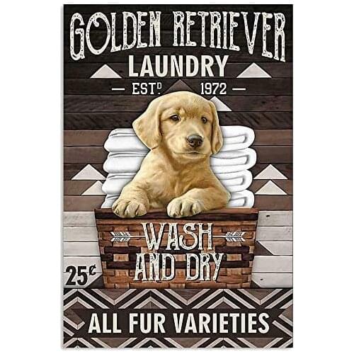 SIGNCHAT Golden Retriever Laundry Wall Art Farmhouse Sign Decor Dog Poster Birthday Gift Vintage Style Metal Wall Plaque Wall