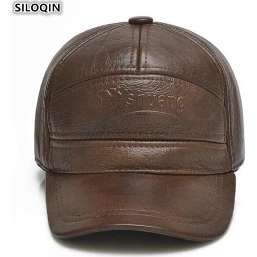 SILOQIN Cowhide Leather Cap 2020 New Men Genuine Leather Baseball Caps Snapback Cap Mens Brands Adjustable Size Simple Dad Hat