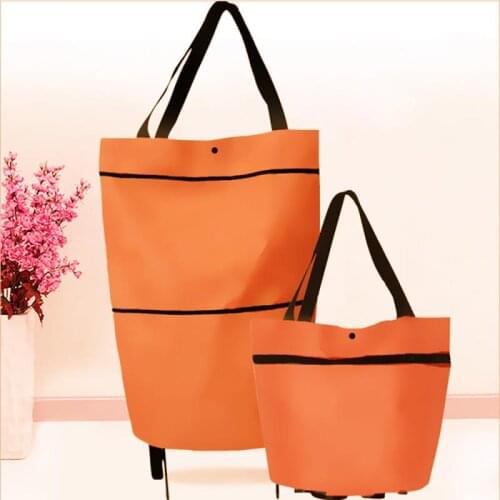 2 In 1 Foldable Shopping Cart With Wheels Waterproof Oxford Multifunction Shopping Bags Organizer High Capacity Market Pouch