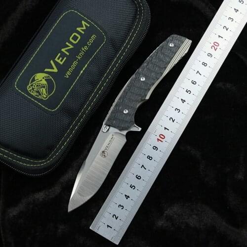 Kevin John VENOM II M390 blade ball bearing fin folding knife titanium alloy carbon fiber handle hunting survival knife EDC tool