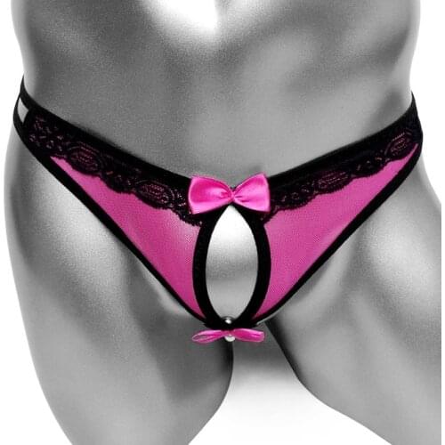 Sissy Panties Home Underwear For Gay Men Sexy Lingerie Mesh See through Thong With Bow Male G String