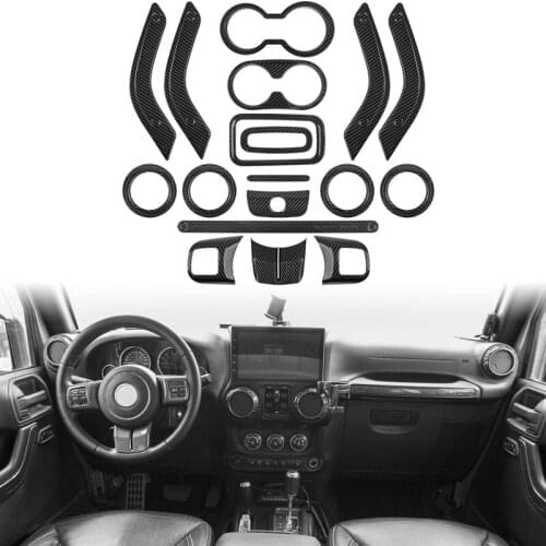 Carbon Fiber 18Pcs) Car Decoration Steering Wheel & Center Console Air Outlet Trim for Jeep Wrangler JK JKU 2011-18