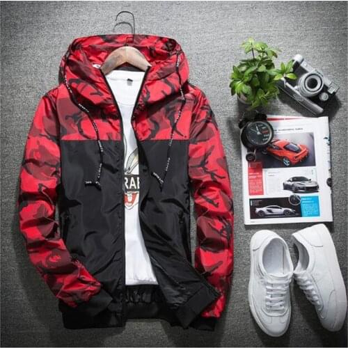 2018 Windbreaker Zipper Outwear Army Brand Clothing Men Bomber Jacket Thin Slim Long Sleeve Camouflage Military Jackets Hooded