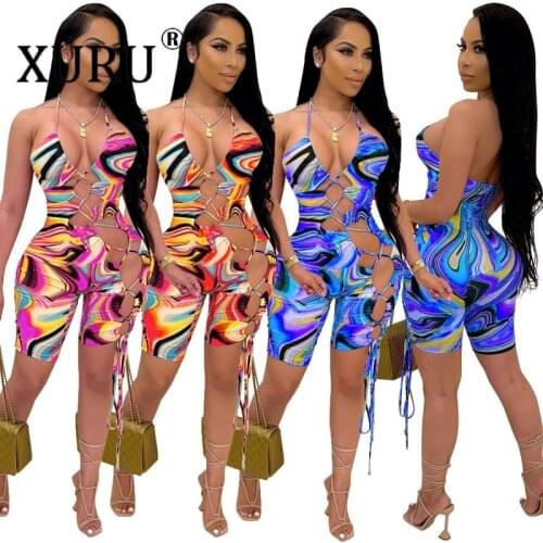 XURU Sexy Halter Hollow Digital Printing Jumpsuit European and American New Womens Jumpsuit Nightclub Club Party Jumpsuit