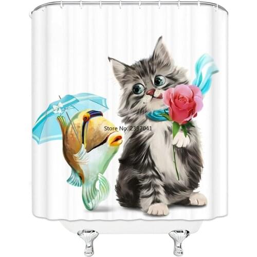 Bathroom Shower Curtain Waterproof Polyester Bathroom Curtain Funny Cat Printing Shower Curtain Bath Screen
