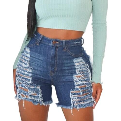 Sexy Hole Women Denim Shorts Blue Cotton Straight Ripped Streetwear Jeans Shorts Female 2021 Summer New Black Short Jeans Lady