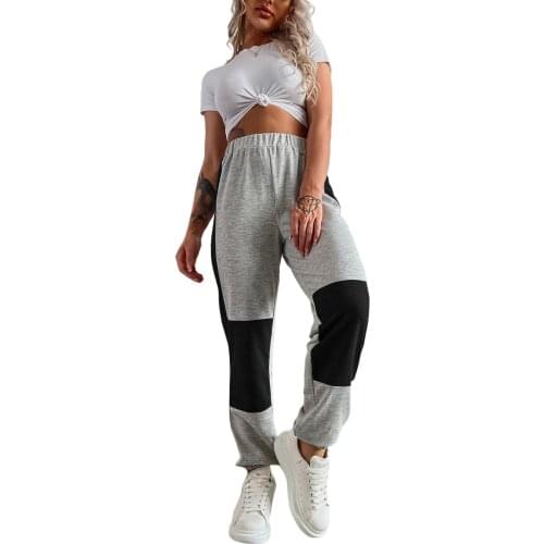 Gniherii Womens Sweatpants Fashion Color Block Elastic High Waist Casual Pants Straight Trousers Fitness Gym Sports Pants 2021