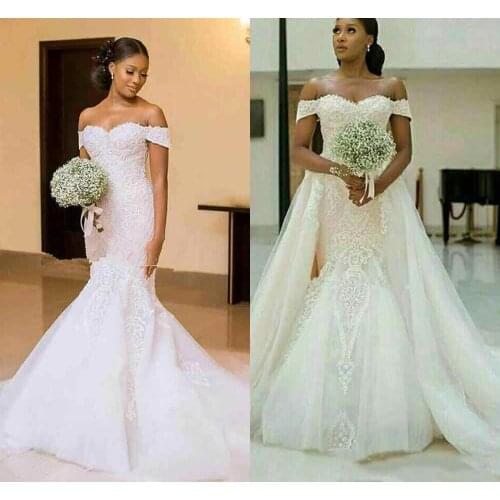 Lace Off the Shoulder Wedding Dress Detachable Over Skirt Bridal Wedding Gown High Quality Custom Made Vestido De Novia