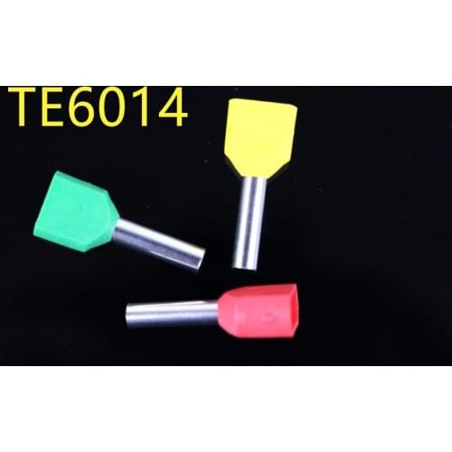 100pcs TE6014 Double tube line nose needle shape Insulated Bootlace Ferrule Terminal 2x6mm2