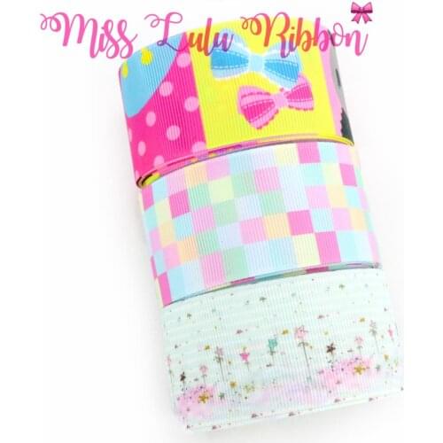 16mm-75mmSpring Series Bright Color Check Bowknot Rabbit Printed Grosgrain/Foe Ribbon Cute Girl Dress DIY Hair Band 50yards/roll