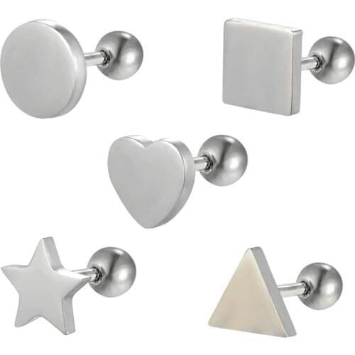 2 PCS 16G Ear Cartilage Piercing Studs Ear Tragus Helix Piercing Earring Geometric 316L Steel Labrets Body Rings perceur oreille