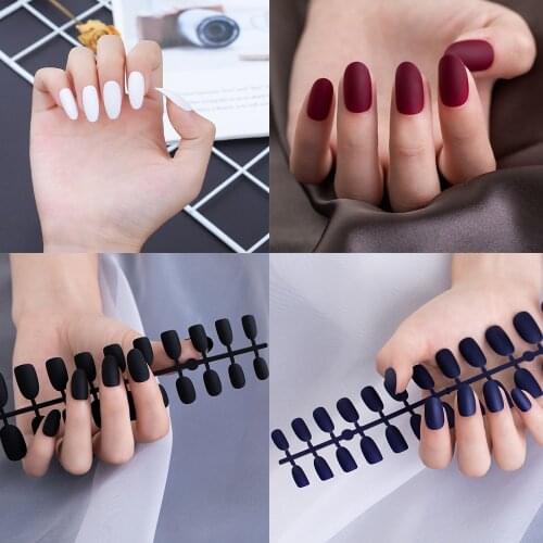 24pcs Acrylic Fake Matte Nail Pure Color Manicure False Nails Full Cover For Short Decoration Press On Nails Art Fake Extension