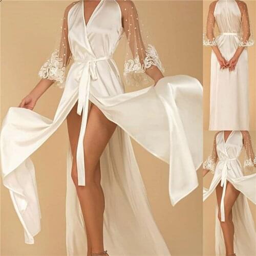 Bridal Gowns Women Robes Wedding Dresses Long Sleeve Appliques Beads Satin Nightdress Nightgown Sleepwear