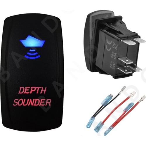 Car Boat Marine DEPTH SOUNDER Rocker Switch 5P SPST Laser Blue&Red Leds ON-OFF for Marine Vehicles Sailboat Yacht，Jumper Wires